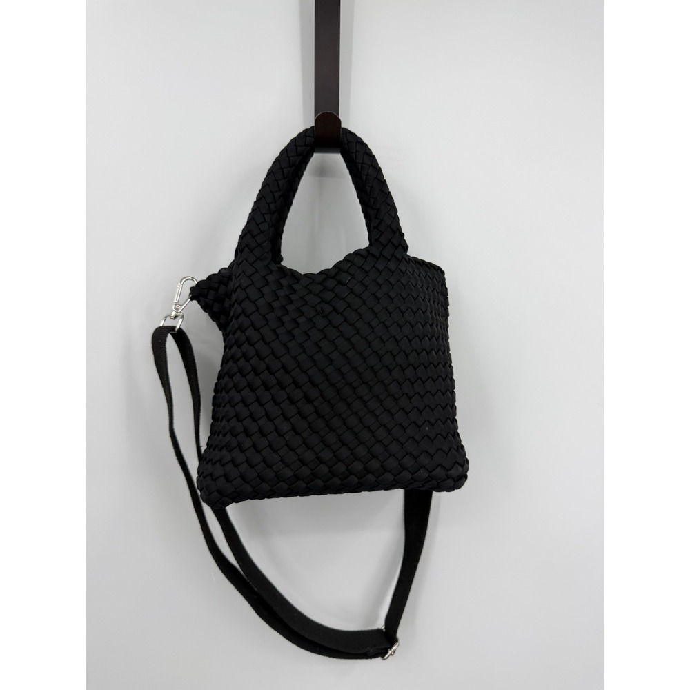 BCBG Woven Crossbody Bag Womens Small Black Basket Weave Tote Handbag